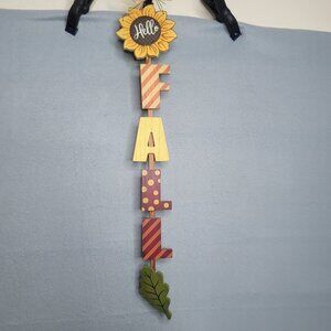 HELLO FALL Wooden Hanger Wall Door Decor Fall Leaves Apx 25"